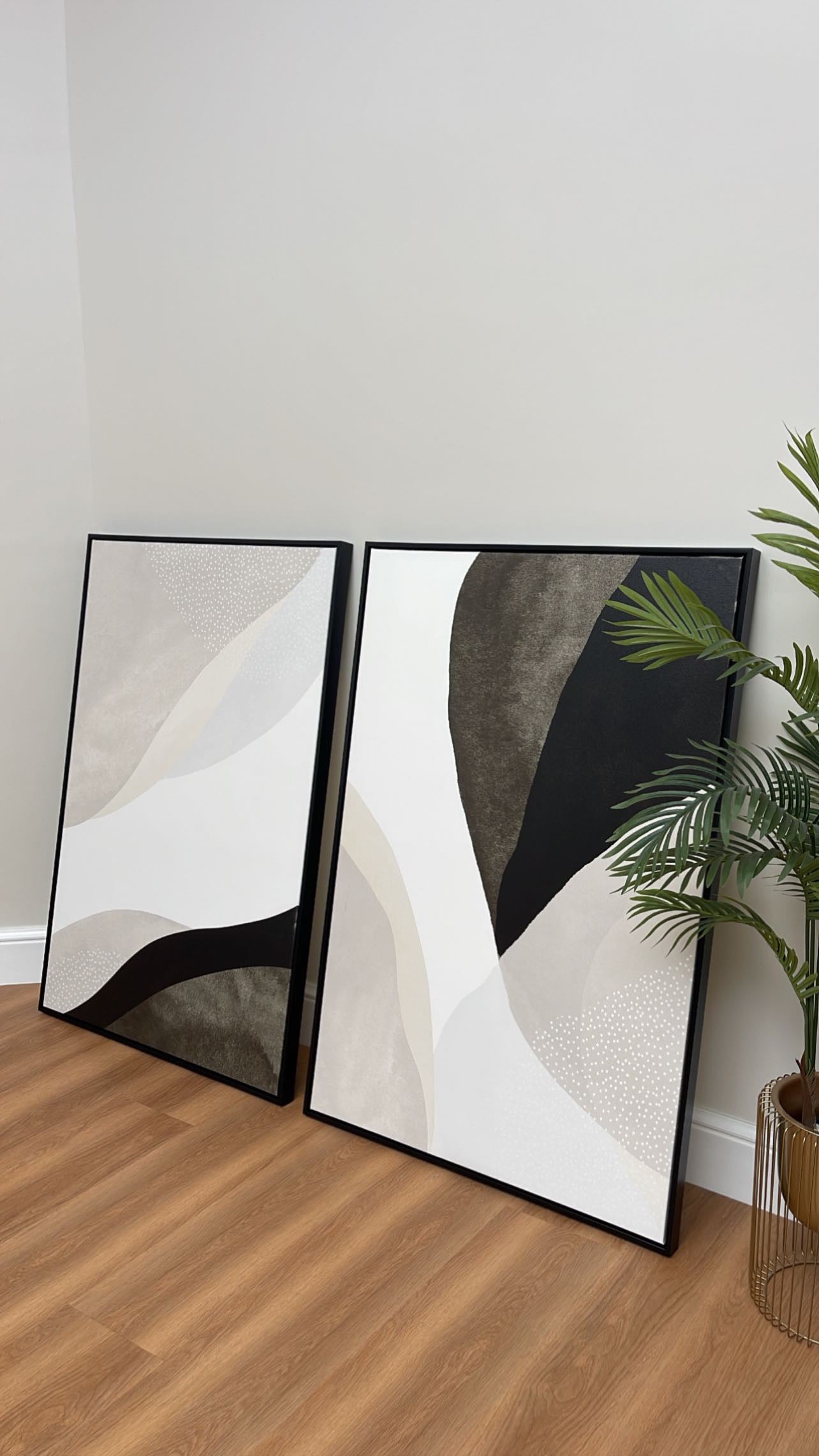 Abstract Beige & Black Set of Two - Printed on Canvas