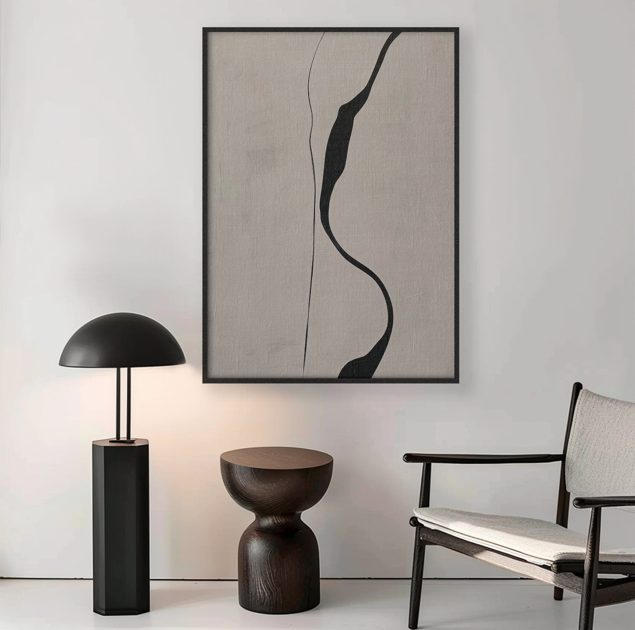 Beige & Black Abstract - Printed on Canvas