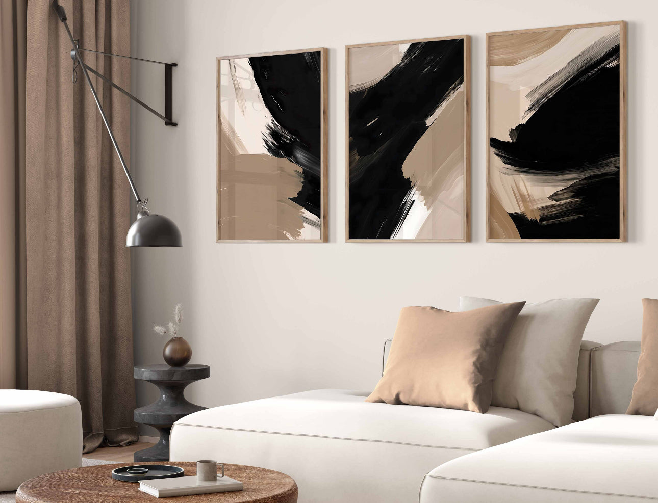Black & Beige set of Three  - Printed on Canvas