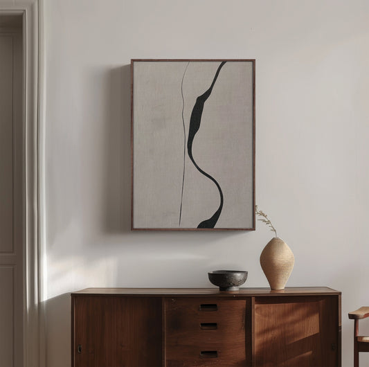 Beige & Black Abstract - Printed on Canvas