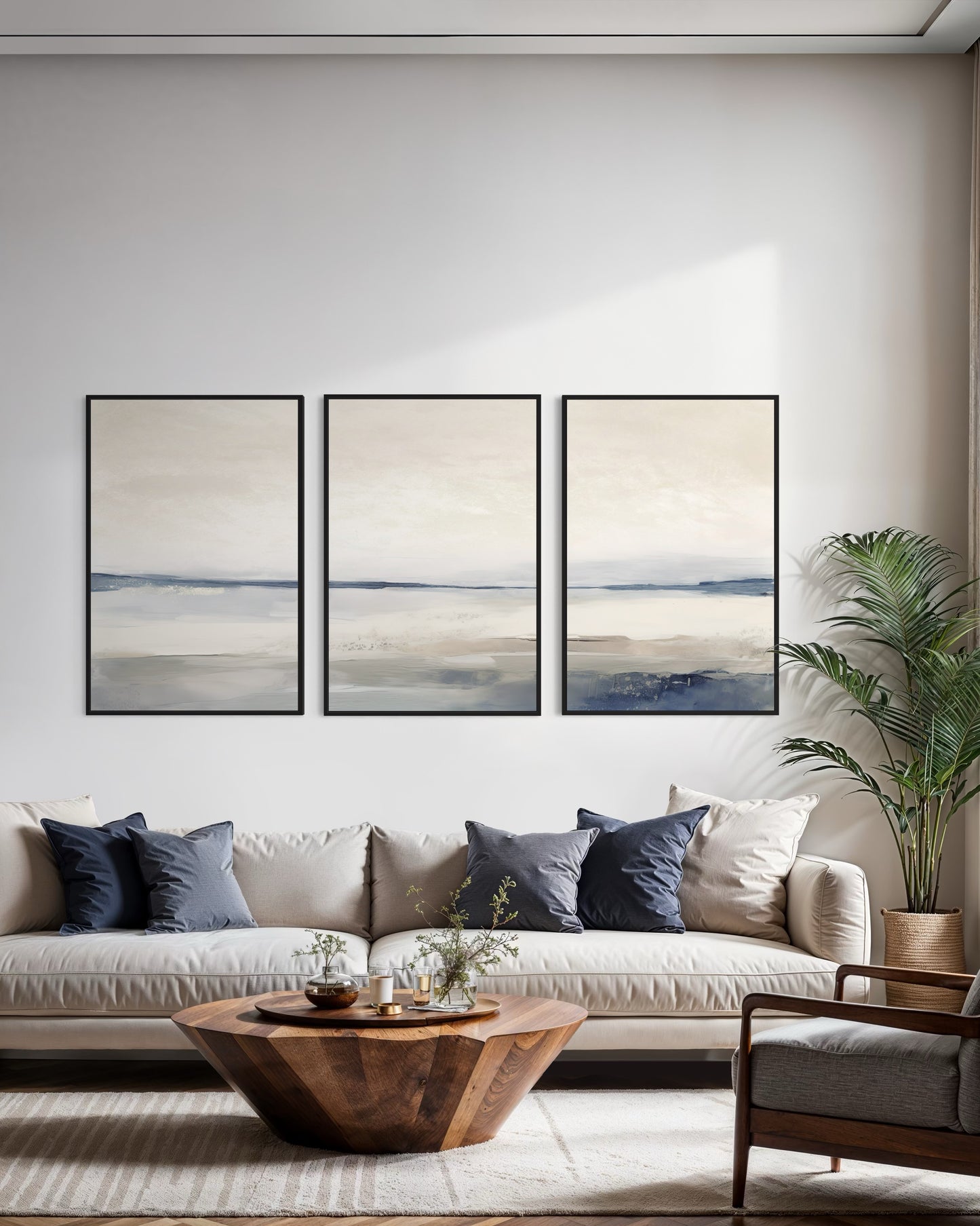 Gray-blue Nordic set of Three  - Printed on Canvas