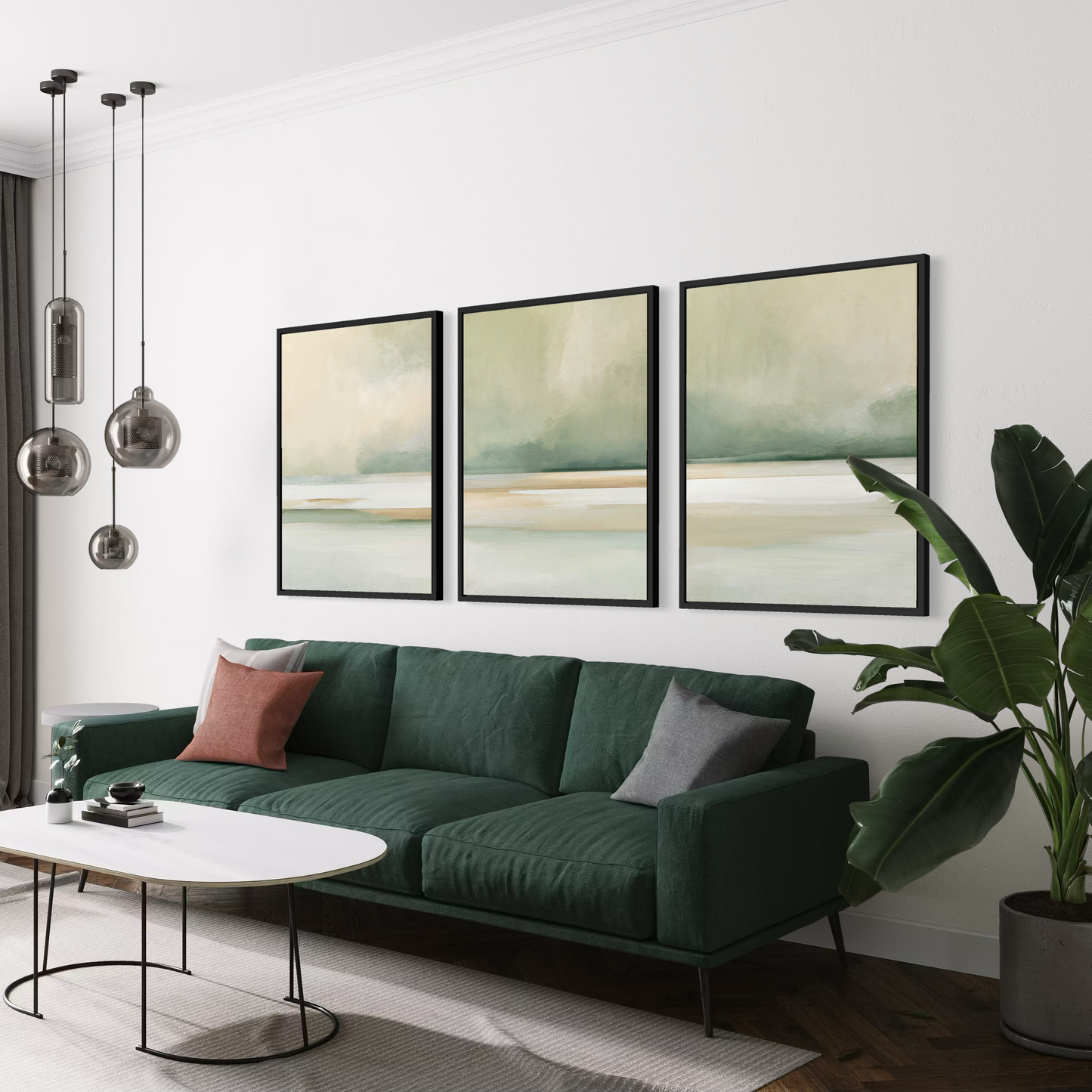Green Earthy set of Three  - Printed on Canvas