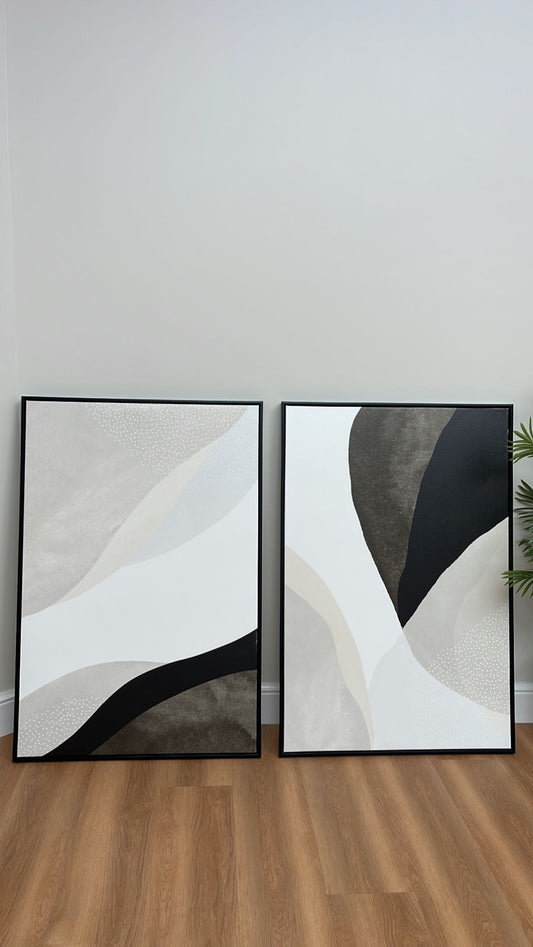 Abstract Beige & Black  Set of Two - Printed on Canvas