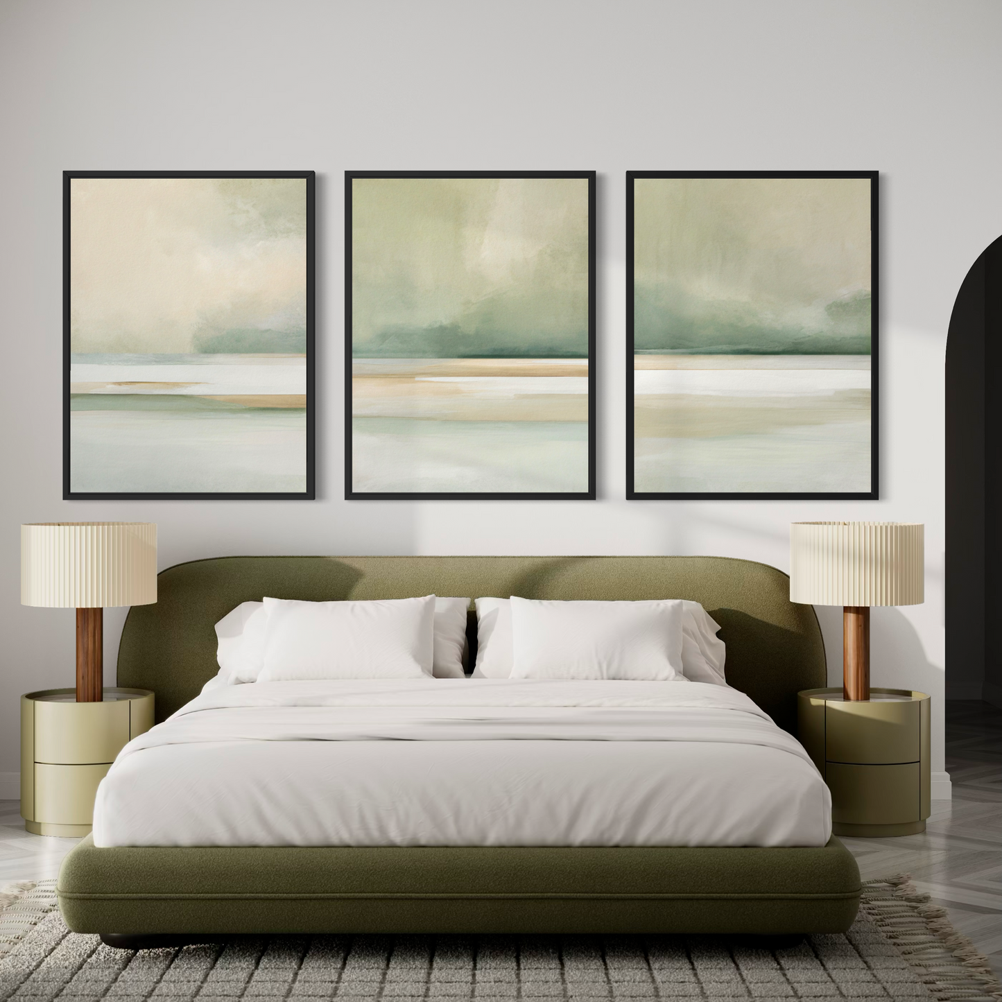 Green Earthy set of Three  - Printed on Canvas