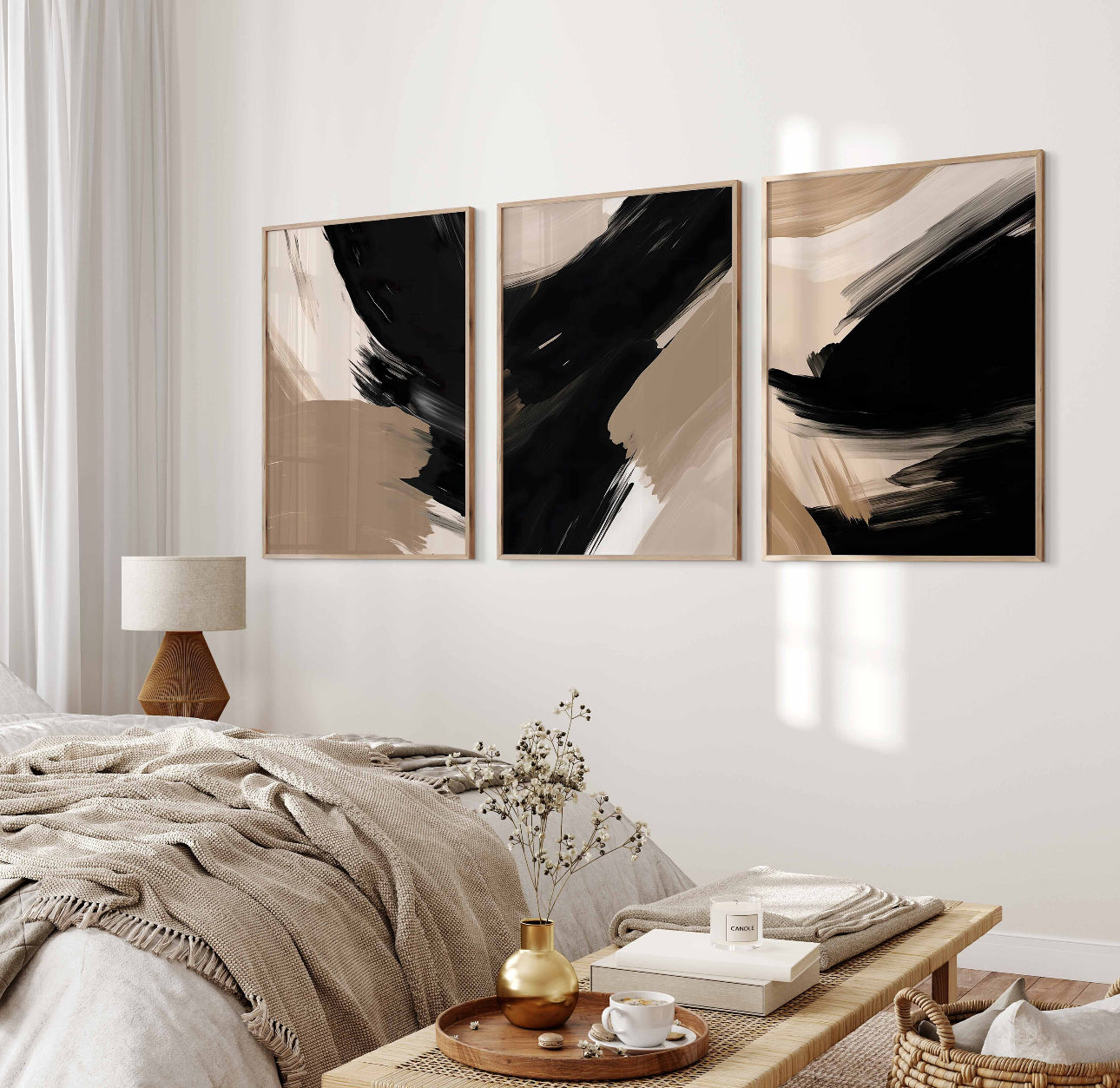 Black & Beige set of Three  - Printed on Canvas
