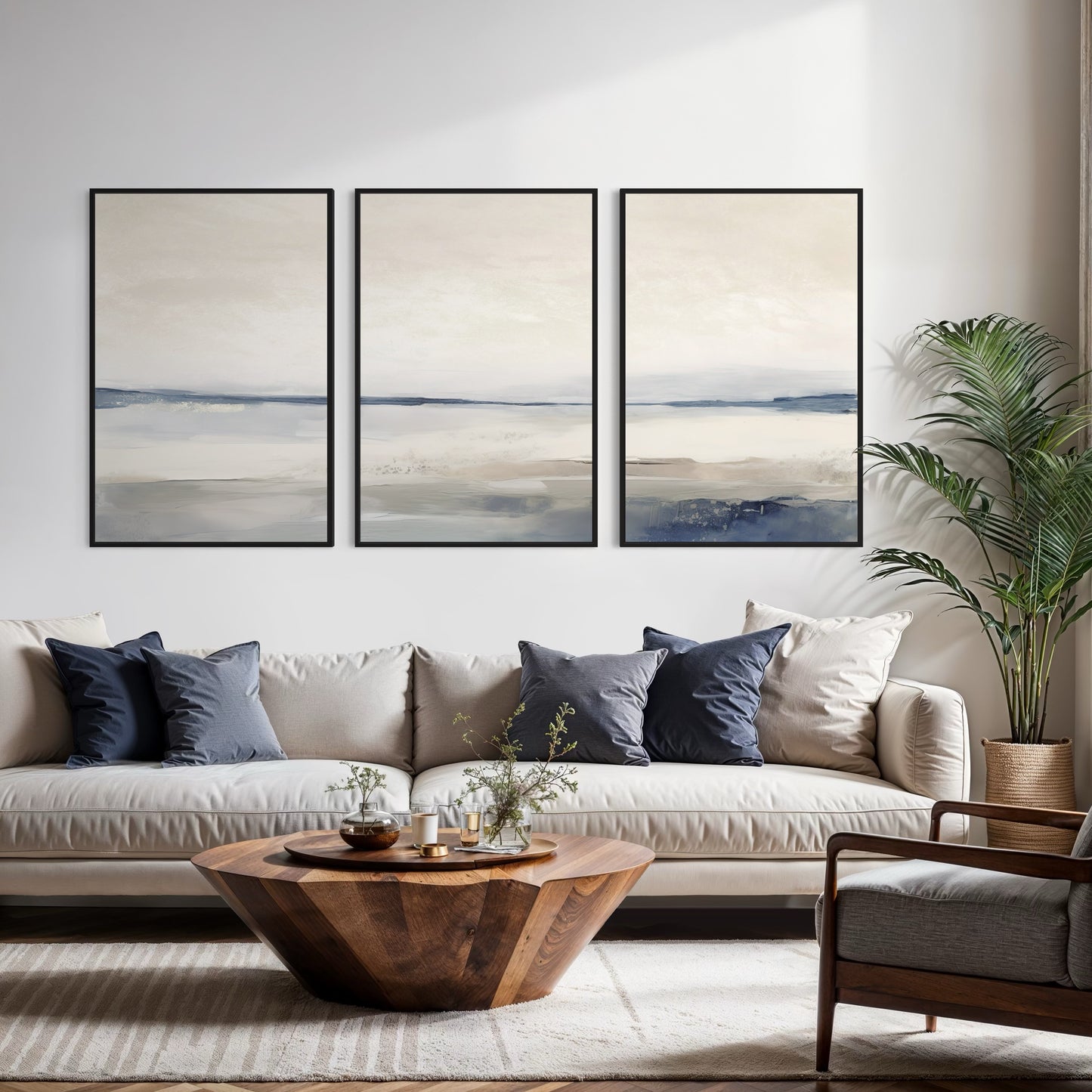 Gray-blue Nordic set of Three  - Printed on Canvas