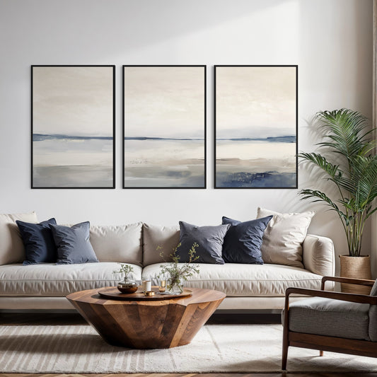 Gray-blue Nordic set of Three  - Printed on Canvas