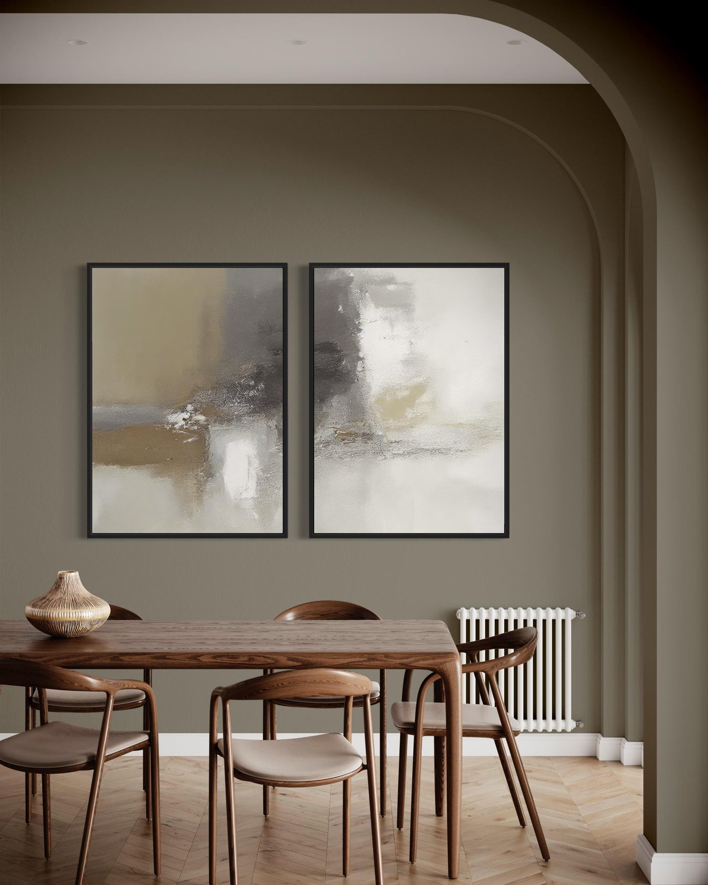 Abstract Beige Set of Two - Printed on Canvas